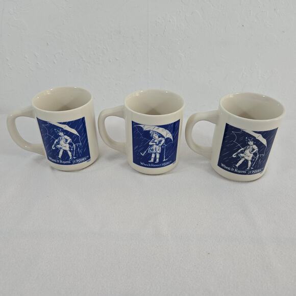 1980s Morton Salt Coffee Mugs: 1914 & 1921 Logos -When It Rains It Pours 3pcs - Picture 6 of 12